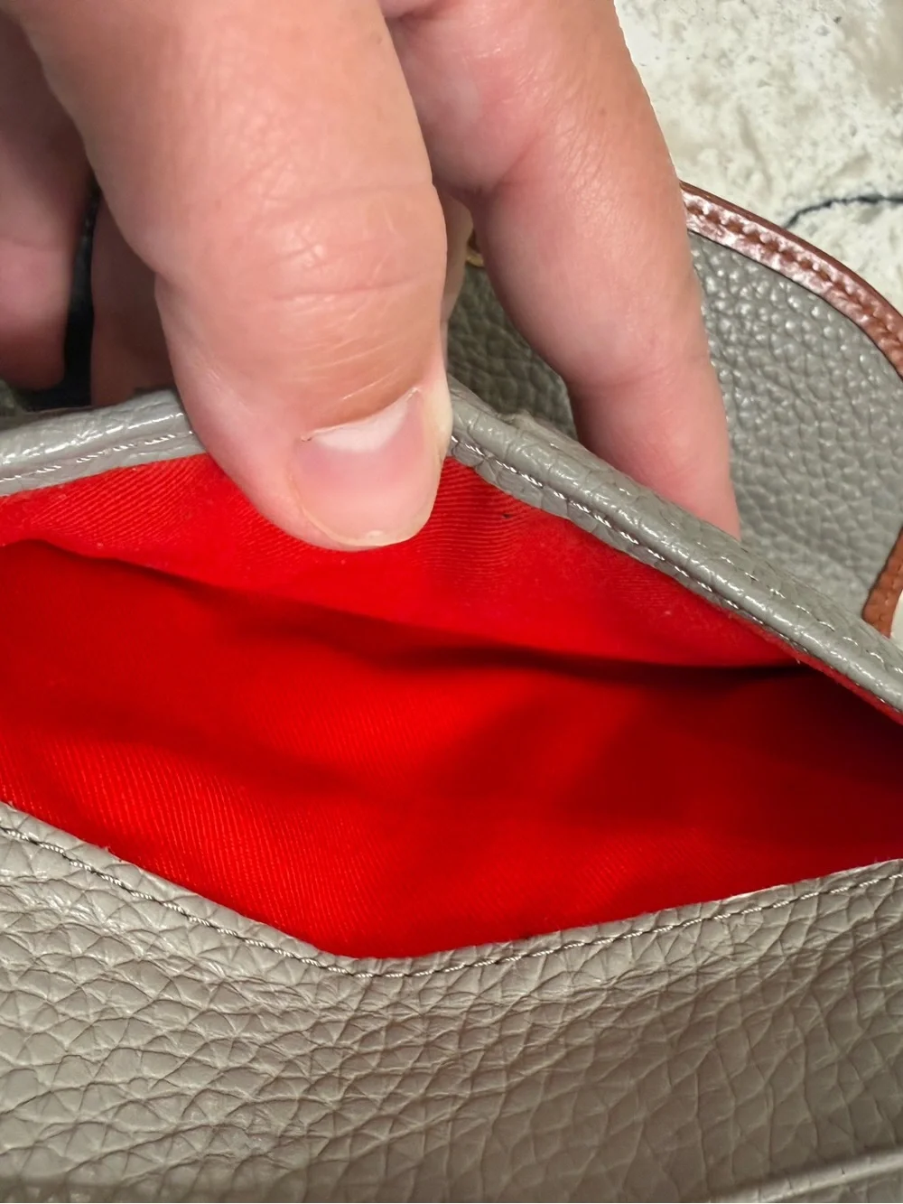 Dooney & Bourke Pebble Grain Continental Clutch Wallet in Gray with Tan Trim